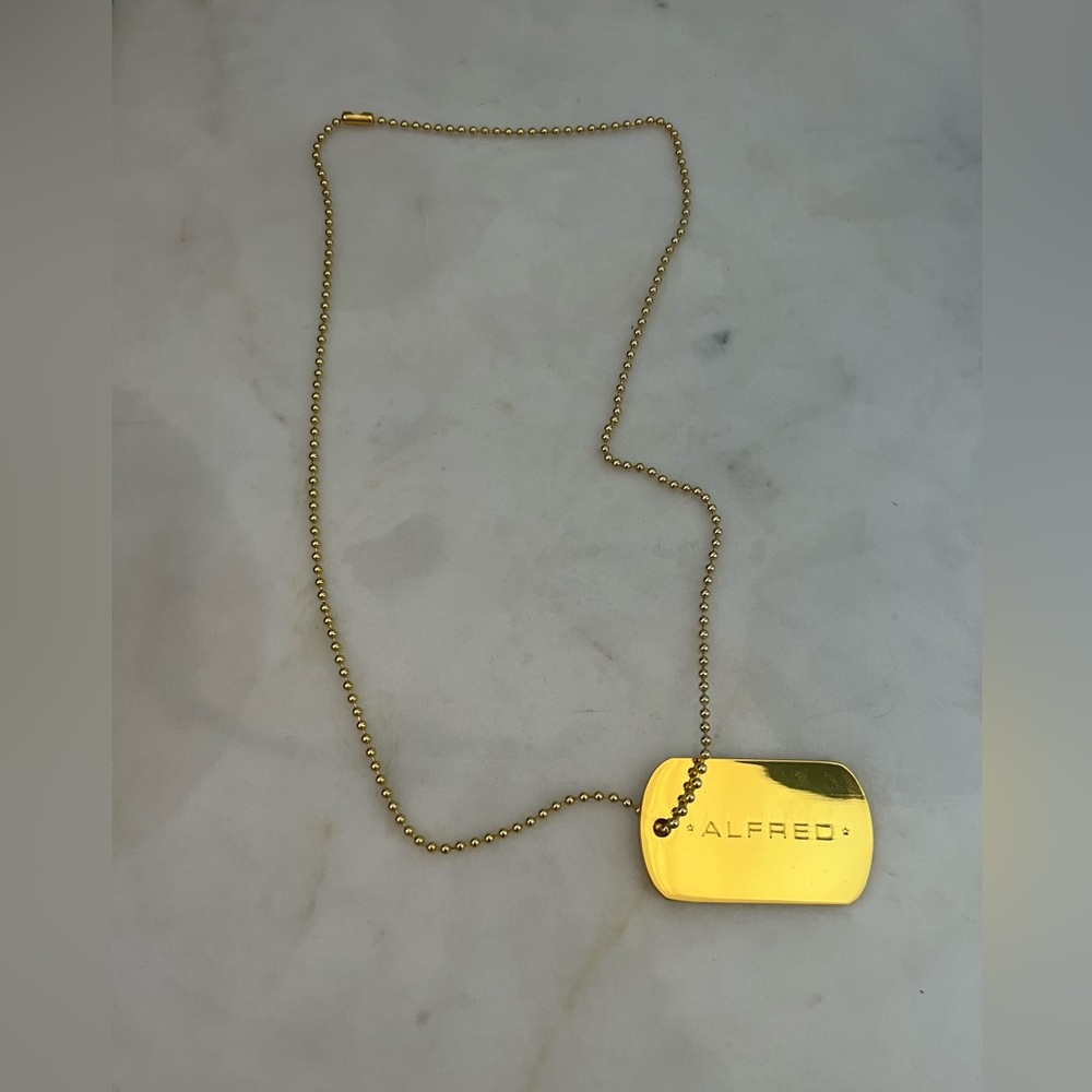 Alfred Sung Dog Tag necklace Gold Tone